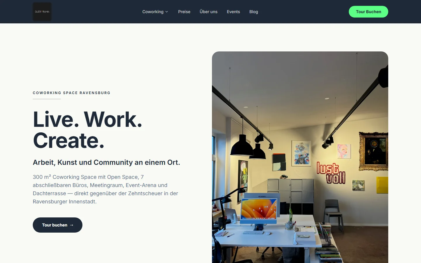 Buerorama Coworking — Screenshot der Seite